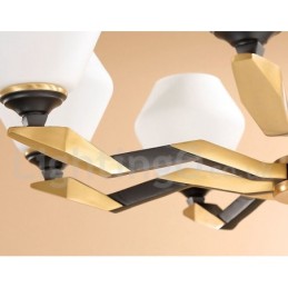 純真鍮製、豪華で素朴なレトロヴィンテージ真鍮ペンダントキャンドルシャンデリア、ガラスシェード付き