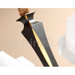 純真鍮製、豪華で素朴なレトロヴィンテージ真鍮ペンダントキャンドルシャンデリア、ガラスシェード付き