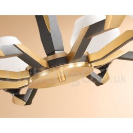 純真鍮製、豪華で素朴なレトロヴィンテージ真鍮ペンダントキャンドルシャンデリア、ガラスシェード付き