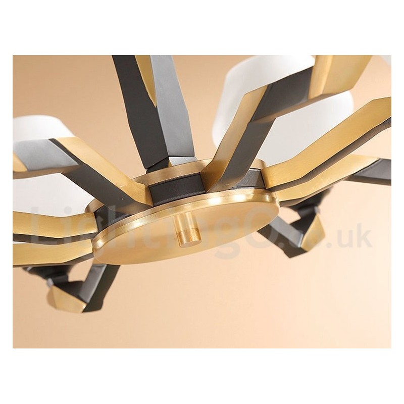 純真鍮製、豪華で素朴なレトロヴィンテージ真鍮ペンダントキャンドルシャンデリア、ガラスシェード付き