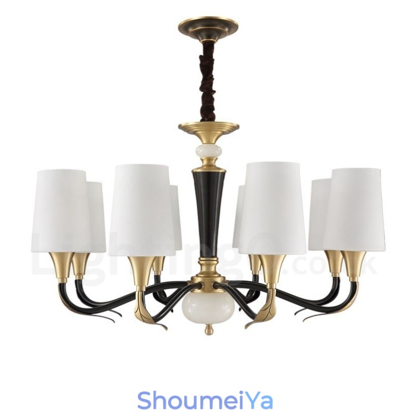 純真鍮の贅沢で素朴なレトロヴィンテージ真鍮ストーンペンダントキャンドルシャンデリア、ガラスシェード付き