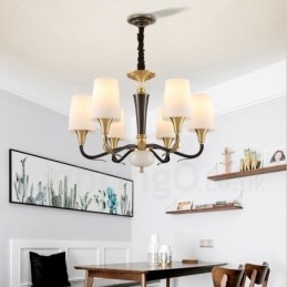 純真鍮の贅沢で素朴なレトロヴィンテージ真鍮ストーンペンダントキャンドルシャンデリア、ガラスシェード付き