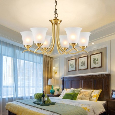 純真鍮の贅沢な素朴なレトロヴィンテージ真鍮ペンダントキャンドルシャンデリア、ガラスシェード付き