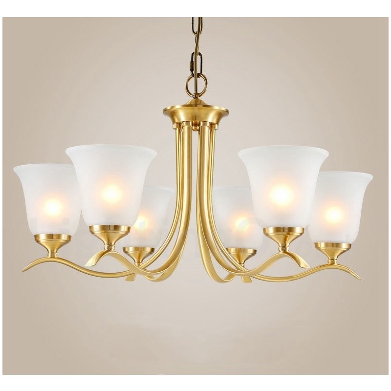 純真鍮の贅沢な素朴なレトロヴィンテージ真鍮ペンダントキャンドルシャンデリア、ガラスシェード付き