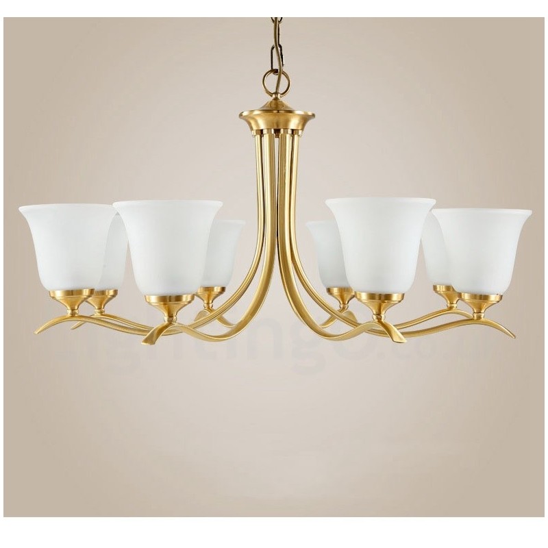 純真鍮の贅沢な素朴なレトロヴィンテージ真鍮ペンダントキャンドルシャンデリア、ガラスシェード付き