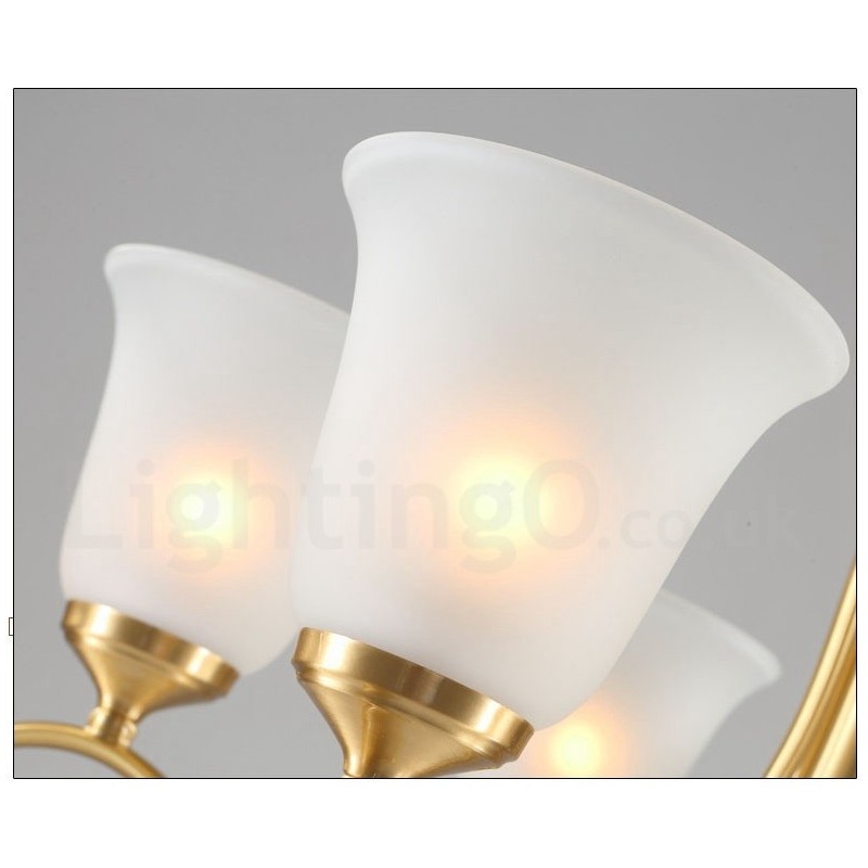 純真鍮の贅沢な素朴なレトロヴィンテージ真鍮ペンダントキャンドルシャンデリア、ガラスシェード付き