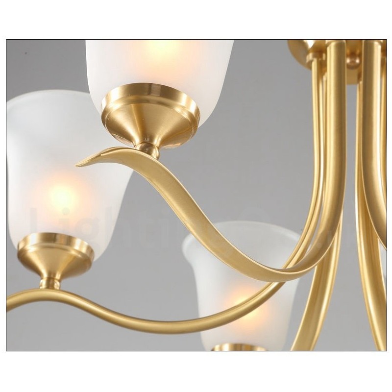 純真鍮の贅沢な素朴なレトロヴィンテージ真鍮ペンダントキャンドルシャンデリア、ガラスシェード付き