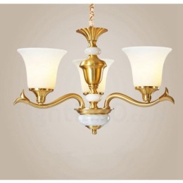 純真鍮の贅沢で素朴なレトロヴィンテージ真鍮ストーンペンダントキャンドルシャンデリア、ガラスシェード付き