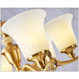 純真鍮の贅沢で素朴なレトロヴィンテージ真鍮ストーンペンダントキャンドルシャンデリア、ガラスシェード付き