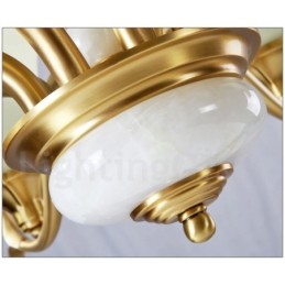 純真鍮の贅沢で素朴なレトロヴィンテージ真鍮ストーンペンダントキャンドルシャンデリア、ガラスシェード付き