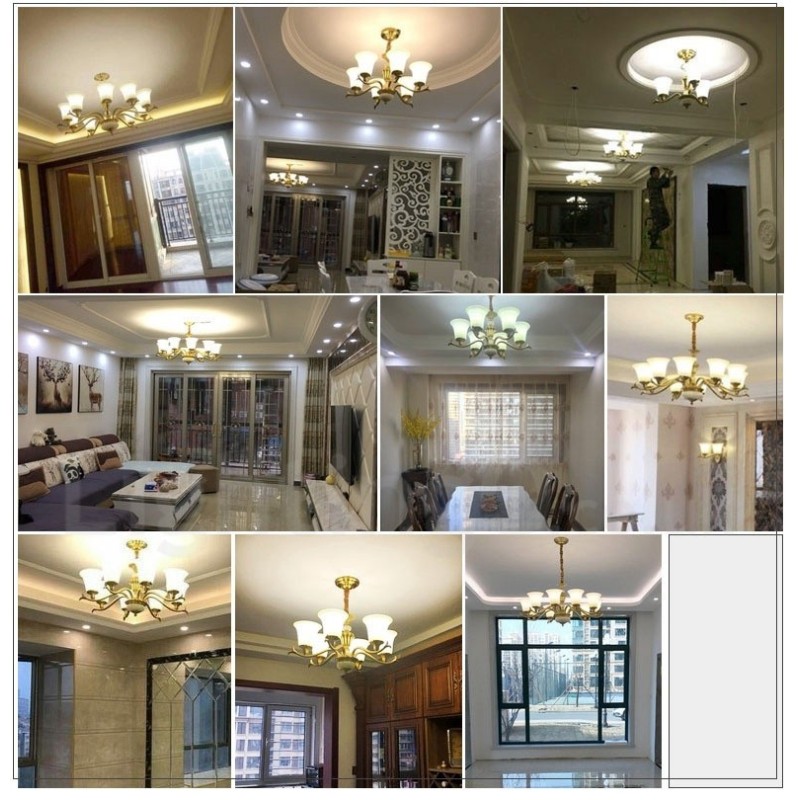 純真鍮の贅沢で素朴なレトロヴィンテージ真鍮ストーンペンダントキャンドルシャンデリア、ガラスシェード付き