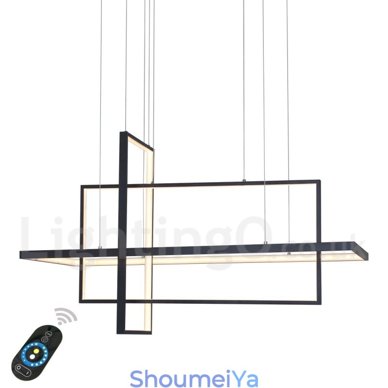 調光可能なリニアペンダントライト、リモコン付き、アンビエントライト、塗装仕上げ、アルミニウム、モダンデザイン