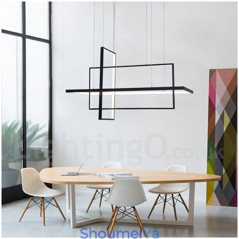 調光可能なリニアペンダントライト、リモコン付き、アンビエントライト、塗装仕上げ、アルミニウム、モダンデザイン