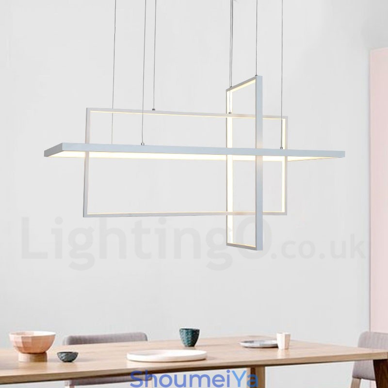 調光可能なリニアペンダントライト、リモコン付き、アンビエントライト、塗装仕上げ、アルミニウム、モダンデザイン