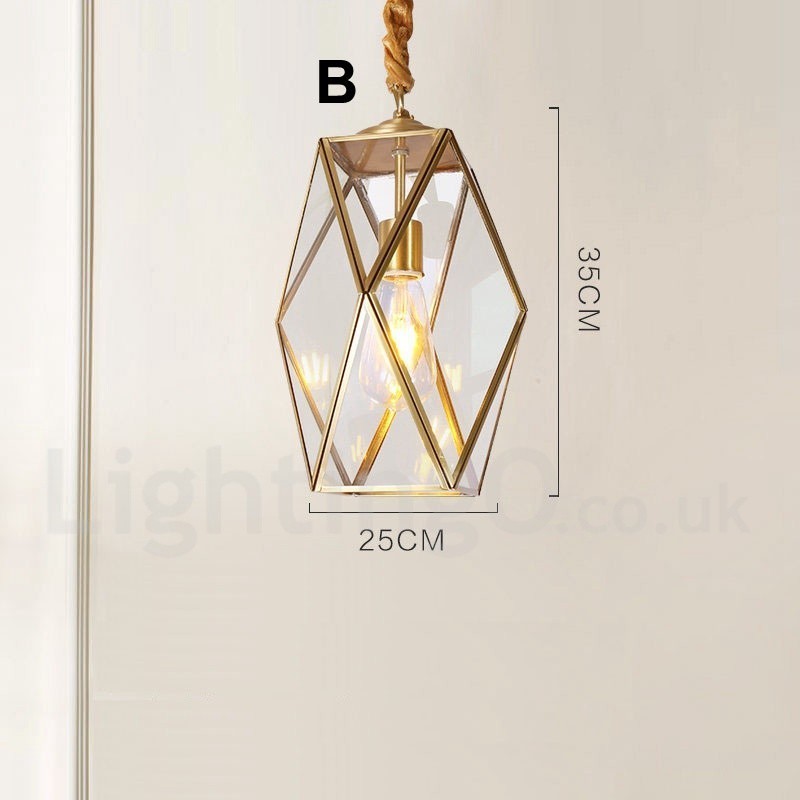 純真鍮の素朴なロッジ北欧スタイルのペンダントライト、ガラスシェード付き