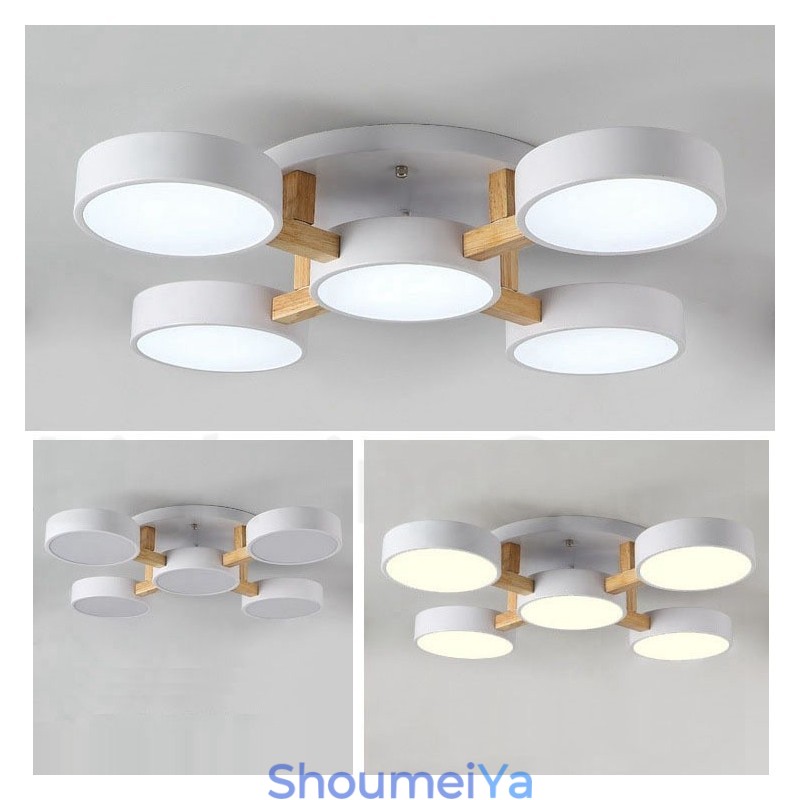 木製シャンデリア モダン コンテンポラリー 北欧スタイル フラッシュマウント 天井ライト アクリルシェード付き