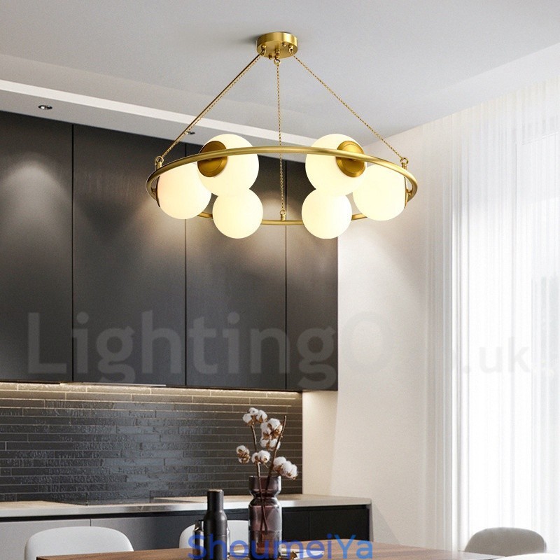 純真鍮製ビーンスタイル ラスティックロッジ ラウンドシャンデリア ホワイトシェード付き