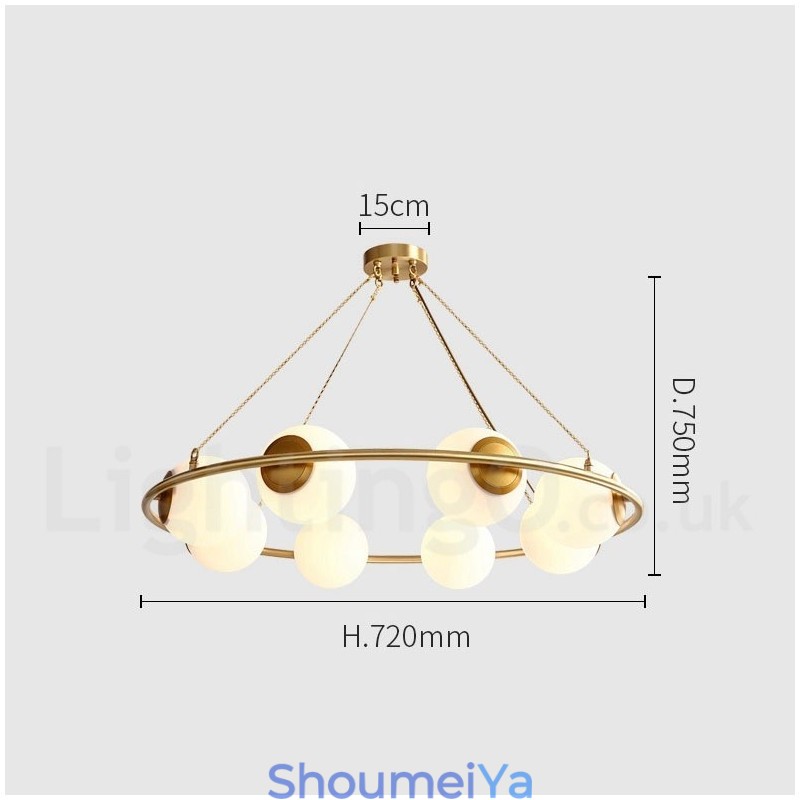 純真鍮製ビーンスタイル ラスティックロッジ ラウンドシャンデリア ホワイトシェード付き