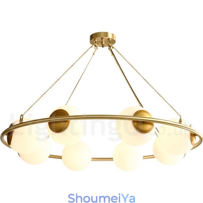 純真鍮製ビーンスタイル ラスティックロッジ ラウンドシャンデリア ホワイトシェード付き