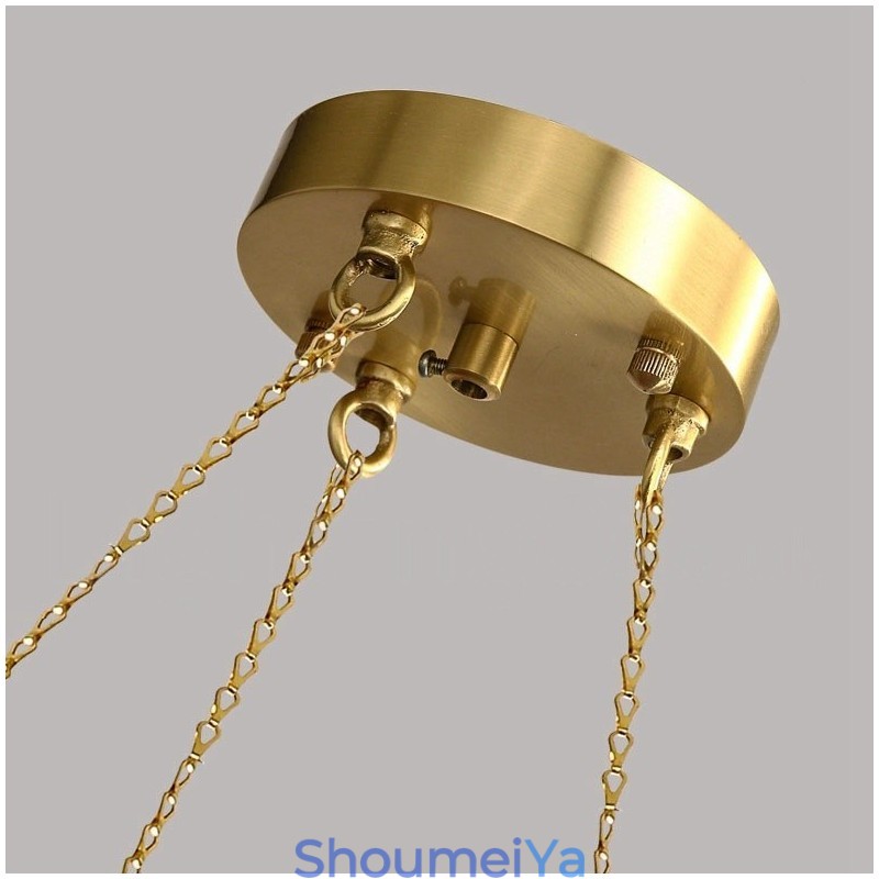 純真鍮製ビーンスタイル ラスティックロッジ ラウンドシャンデリア ホワイトシェード付き