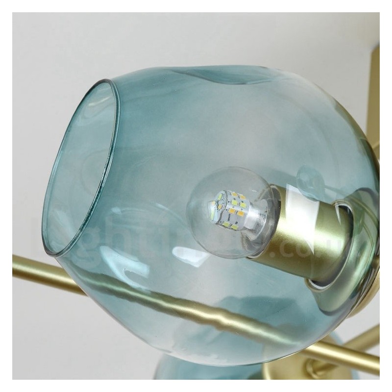 3 ライト ラスティック ロッジ ステンレス シャンデリア、透明または青のガラス シェード付き