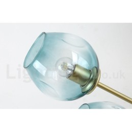 3 ライト ラスティック ロッジ ステンレス シャンデリア、透明または青のガラス シェード付き