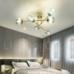 6 ライト ラスティック ロッジ ステンレス シャンデリア、透明または青のガラス シェード付き