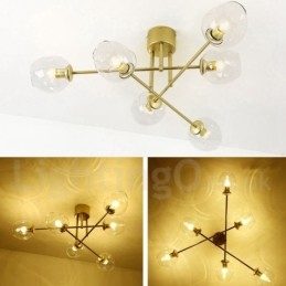 6 ライト ラスティック ロッジ ステンレス シャンデリア、透明または青のガラス シェード付き