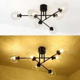 6 ライト ラスティック ロッジ ステンレス シャンデリア、透明または青のガラス シェード付き