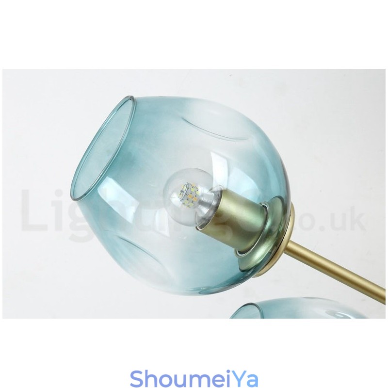 6 ライト ラスティック ロッジ ステンレス シャンデリア、透明または青のガラス シェード付き