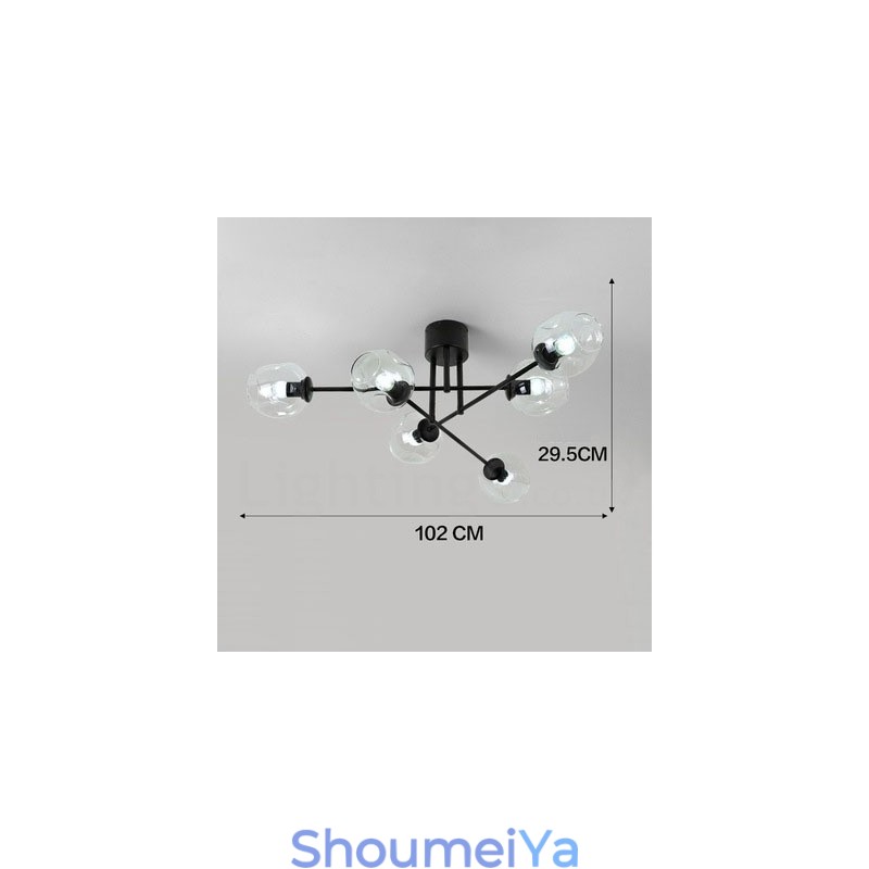 6 ライト ラスティック ロッジ ステンレス シャンデリア、透明または青のガラス シェード付き