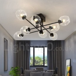 8 ライト ラスティック ロッジ ステンレス シャンデリア (透明または青のガラス シェード付き)