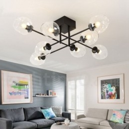 8 ライト ラスティック ロッジ ステンレス シャンデリア (透明または青のガラス シェード付き)