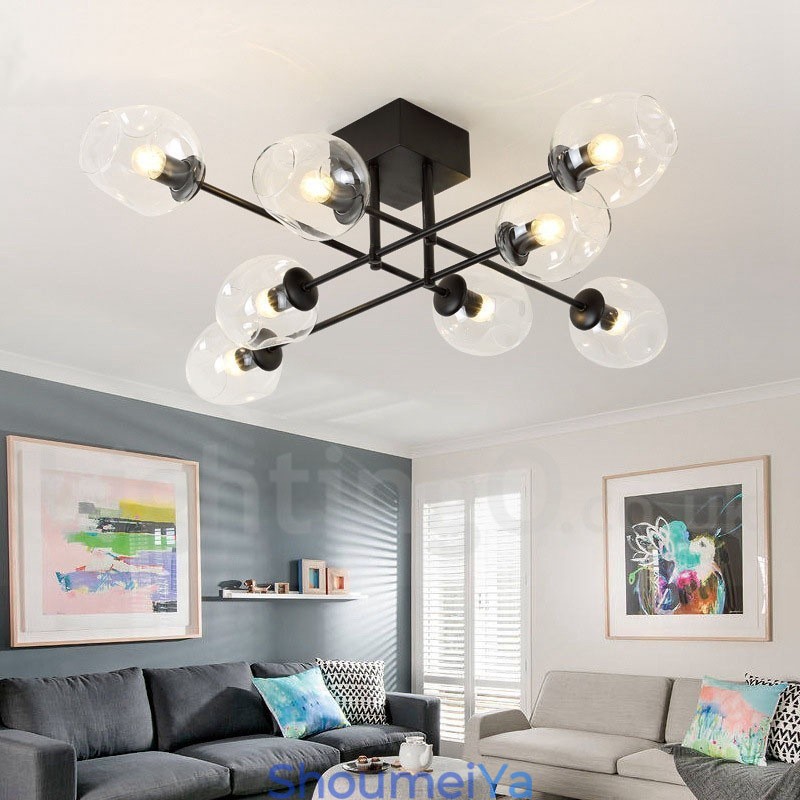 8 ライト ラスティック ロッジ ステンレス シャンデリア (透明または青のガラス シェード付き)