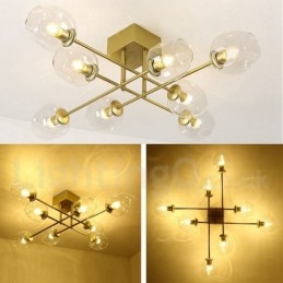 8 ライト ラスティック ロッジ ステンレス シャンデリア (透明または青のガラス シェード付き)