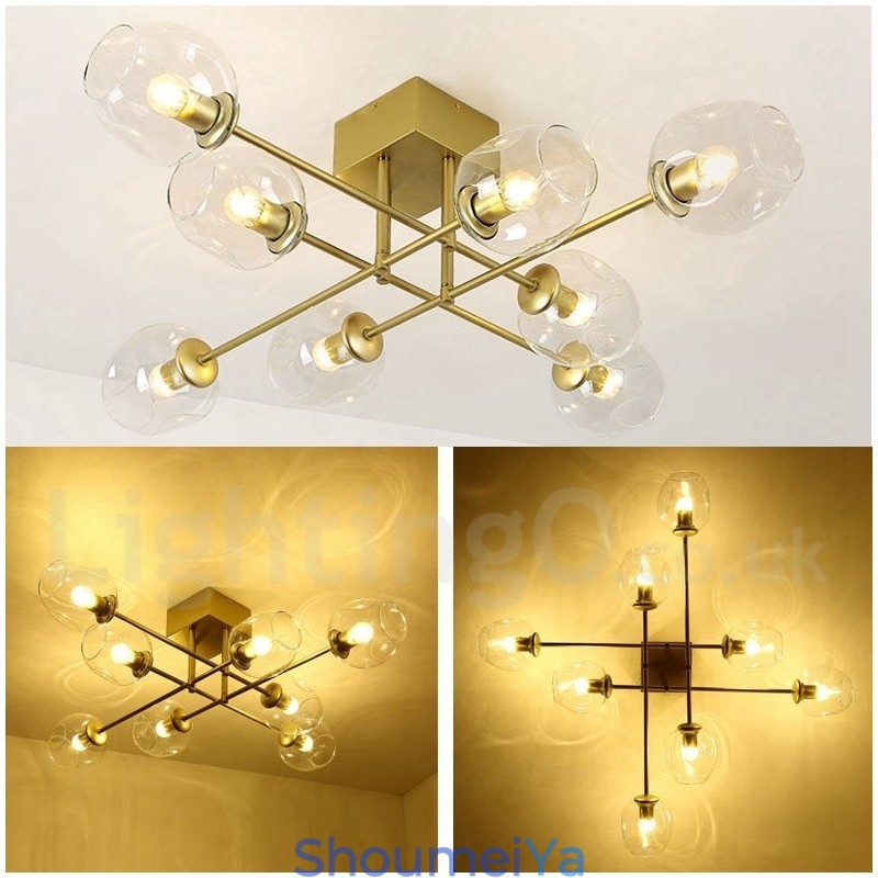 8 ライト ラスティック ロッジ ステンレス シャンデリア (透明または青のガラス シェード付き)