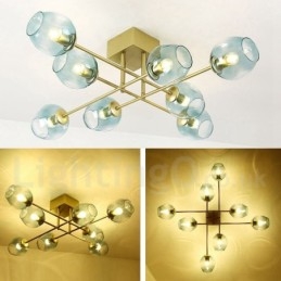 8 ライト ラスティック ロッジ ステンレス シャンデリア (透明または青のガラス シェード付き)