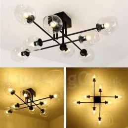 8 ライト ラスティック ロッジ ステンレス シャンデリア (透明または青のガラス シェード付き)