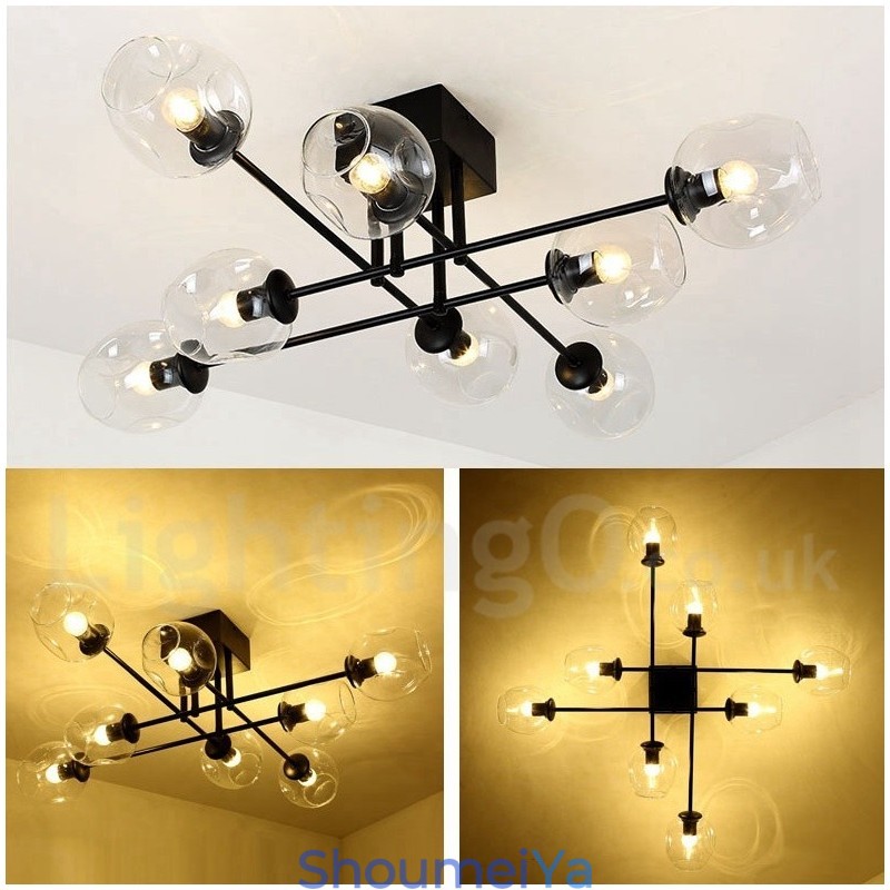 8 ライト ラスティック ロッジ ステンレス シャンデリア (透明または青のガラス シェード付き)