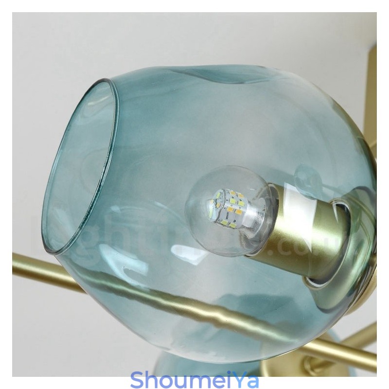 8 ライト ラスティック ロッジ ステンレス シャンデリア (透明または青のガラス シェード付き)