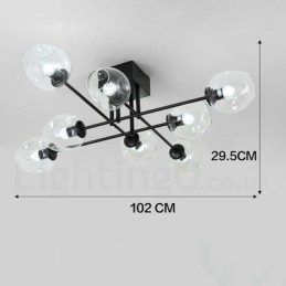 8 ライト ラスティック ロッジ ステンレス シャンデリア (透明または青のガラス シェード付き)