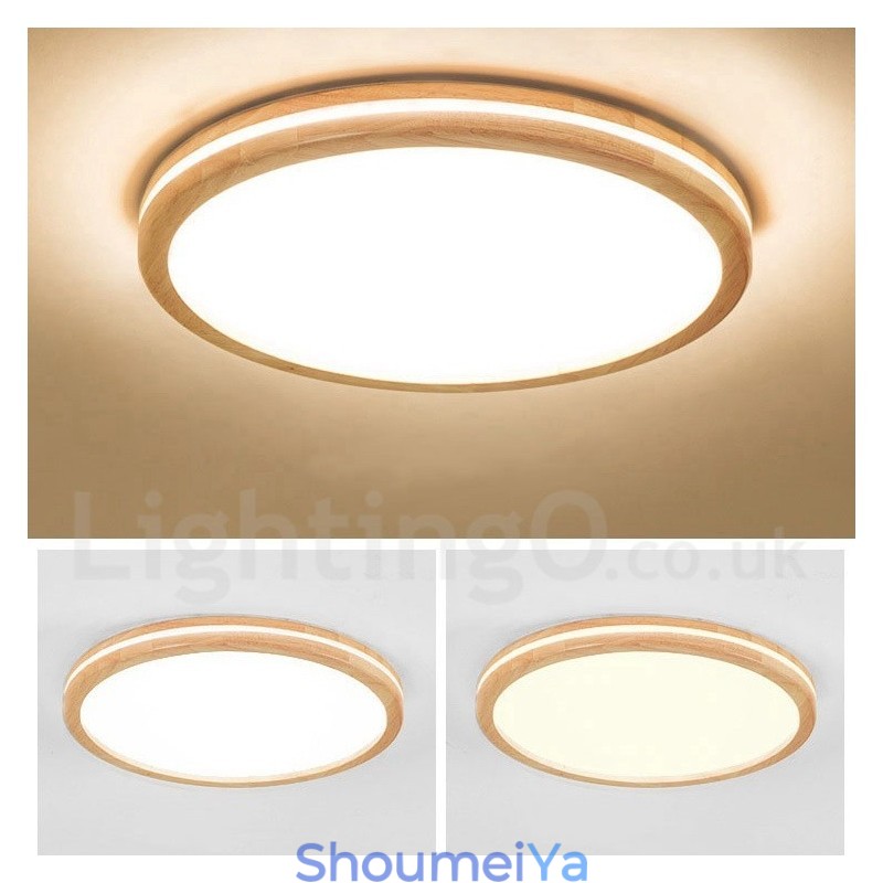 調光可能な丸型木製レンズ付きモダンコンテンポラリー北欧スタイルフラッシュマウント木製天井ライト、アクリルシェードとリモコン付き、壁ライトとしても使用可能 調光可能な丸型木製レンズ付きモダンコンテンポラリー北欧スタイルフラッシュマウント木製天井ライト、アクリルシェードとリモコン付き、壁ライトとしても使用可能