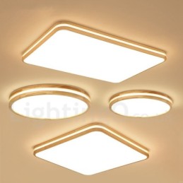 調光可能な長方形の木製レンズ付きモダンコンテンポラリー北欧スタイルのフラッシュマウント木製天井ライト、アクリルシェードとリモコン付き、壁ライトとしても使用可能