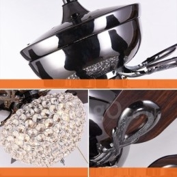 132CM (52インチ) アメリカンスタイル 木製 レトロ リモコン シーリングファンライト クリスタルシェード ミュート 純銅モーター付き