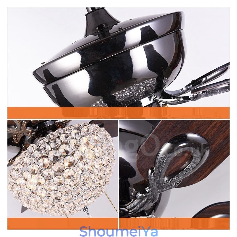 132CM (52インチ) アメリカンスタイル 木製 レトロ リモコン シーリングファンライト クリスタルシェード ミュート 純銅モーター付き