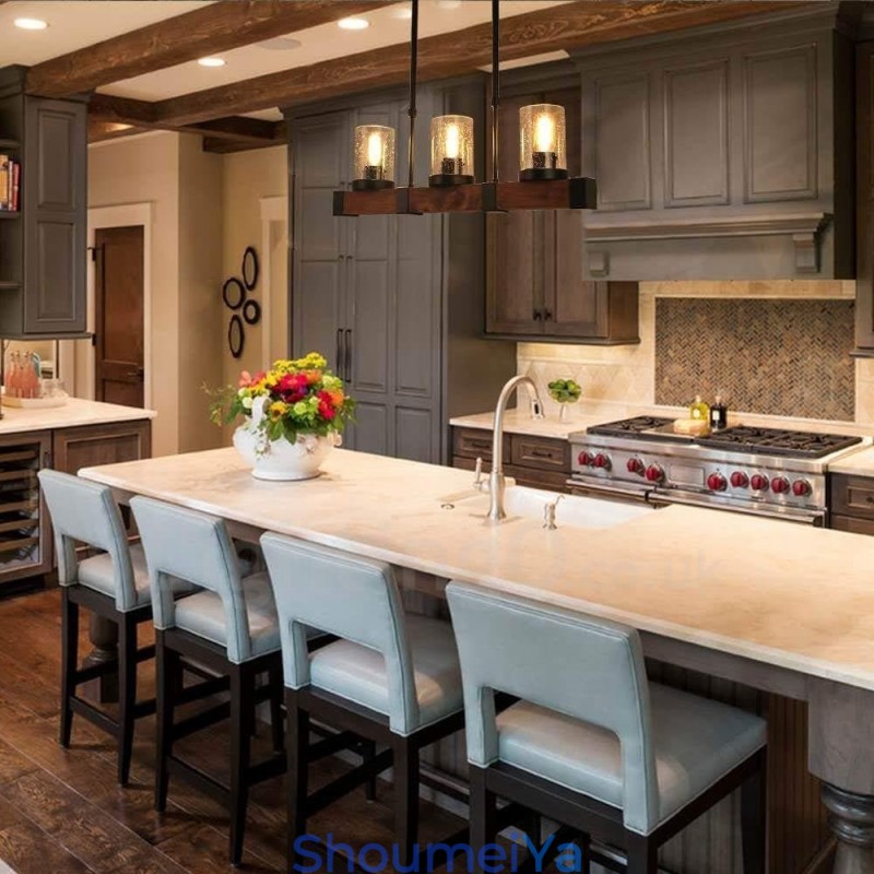 3 ライト ヴィンテージ 木製シャンデリア インダストリアル ウィンド ロフト ウッド リニア ペンダント 照明