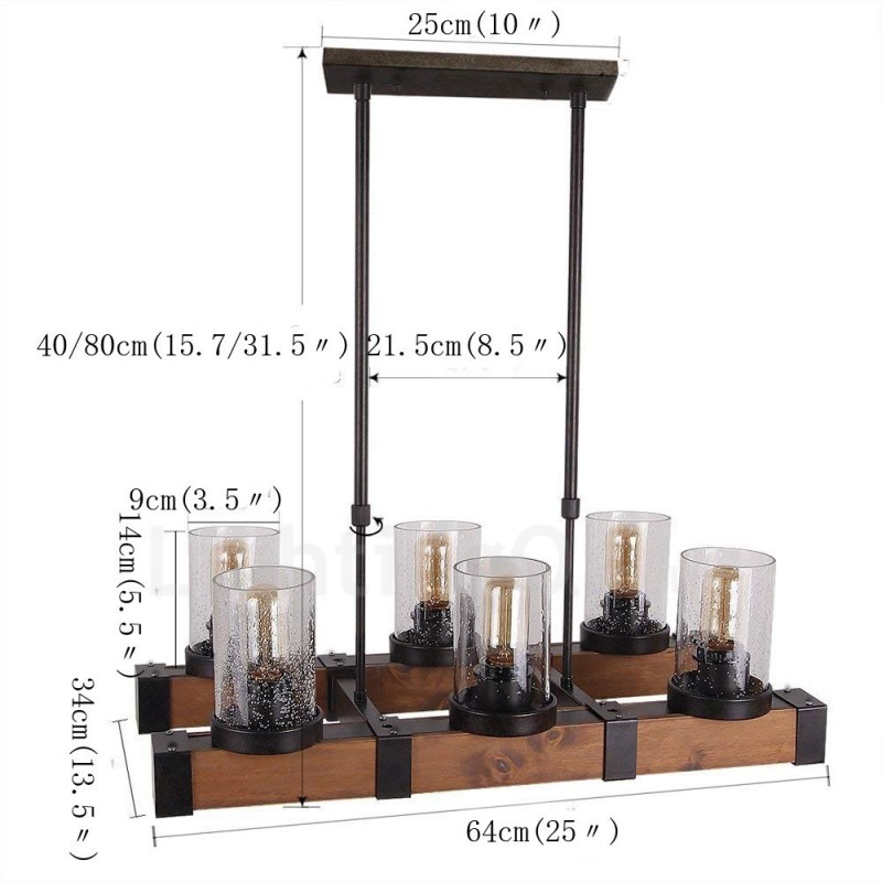 6 ライト ヴィンテージ 木製シャンデリア インダストリアル ウィンド ロフト ウッド リニア ペンダント 照明