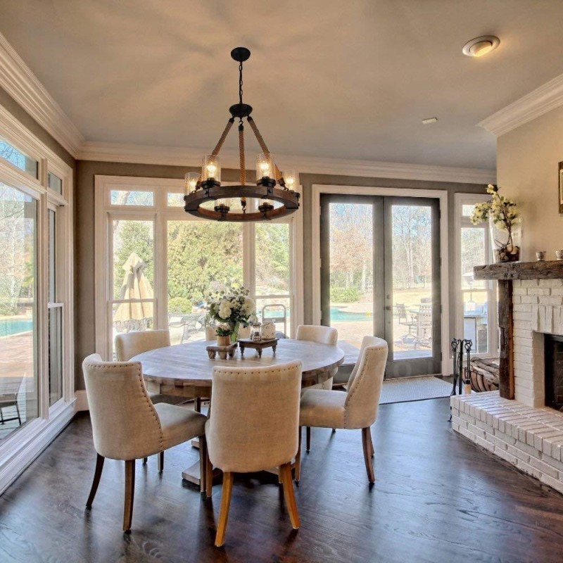 6 ライト リング ヴィンテージ 木製シャンデリア インダストリアル ウィンド ロフト ウッド リニア ペンダント 照明