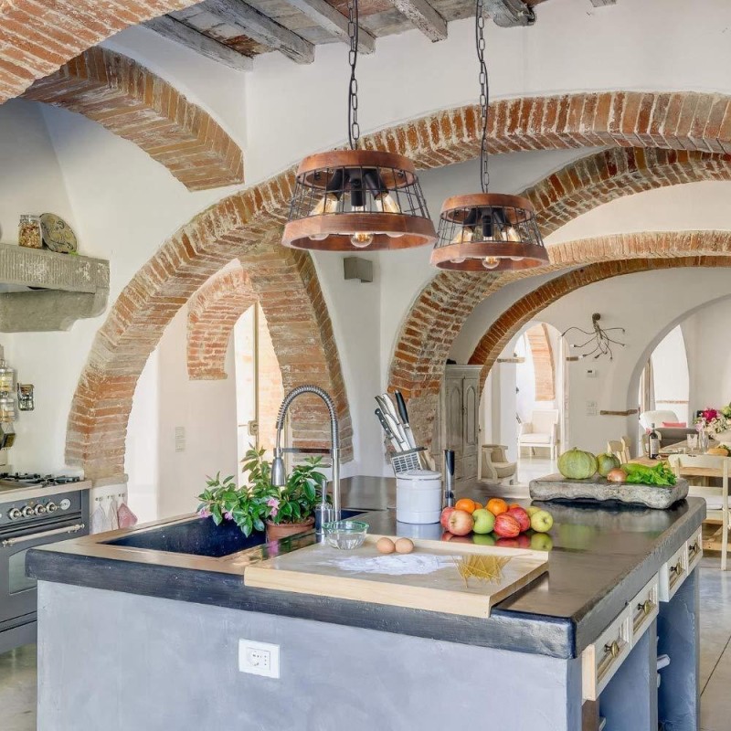 3 ライト リング ヴィンテージ 木製シャンデリア インダストリアル ウィンド ロフト ウッド リニア ペンダント 照明