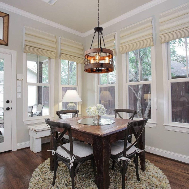 3 ライト ドラム ヴィンテージ 木製シャンデリア インダストリアル ウィンド ロフト ウッド リニア ペンダント 照明